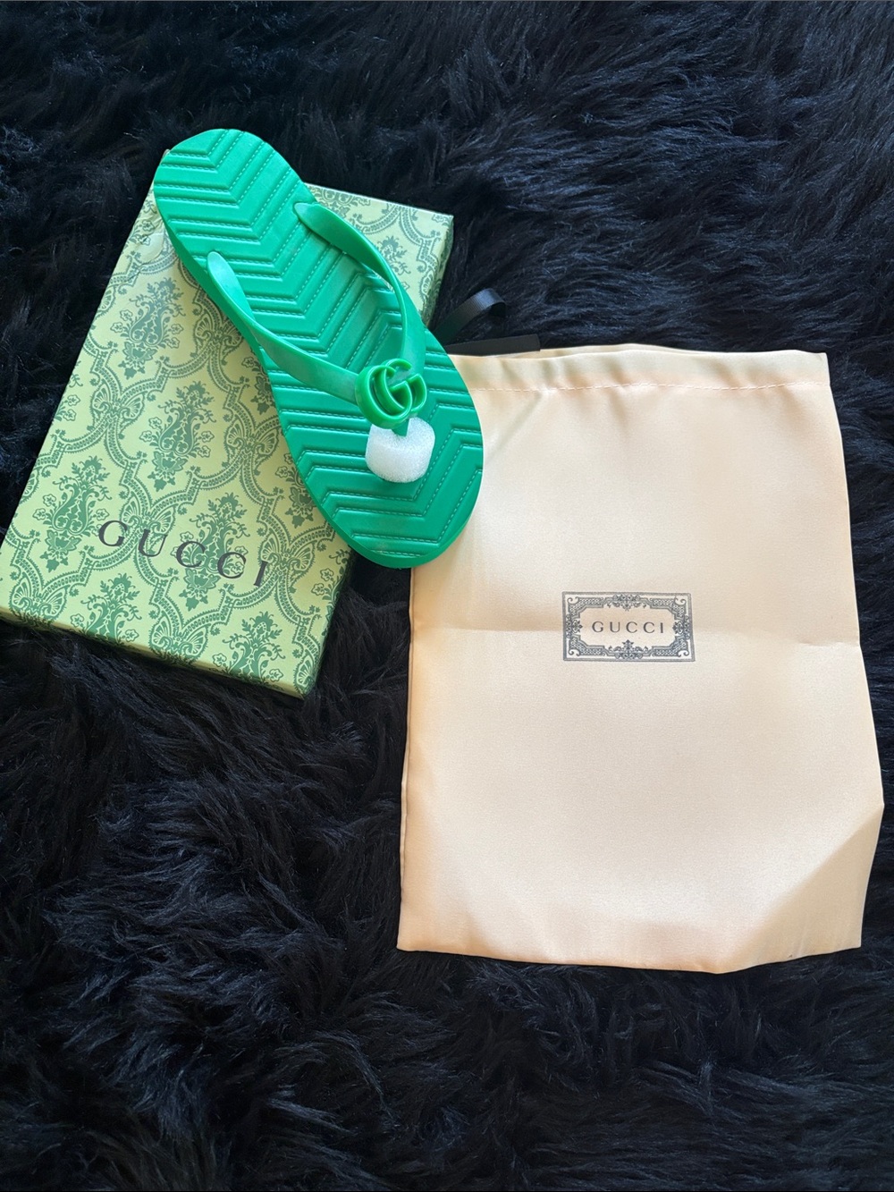 Gucci Emerald Green Rubber GG Thong Sandal